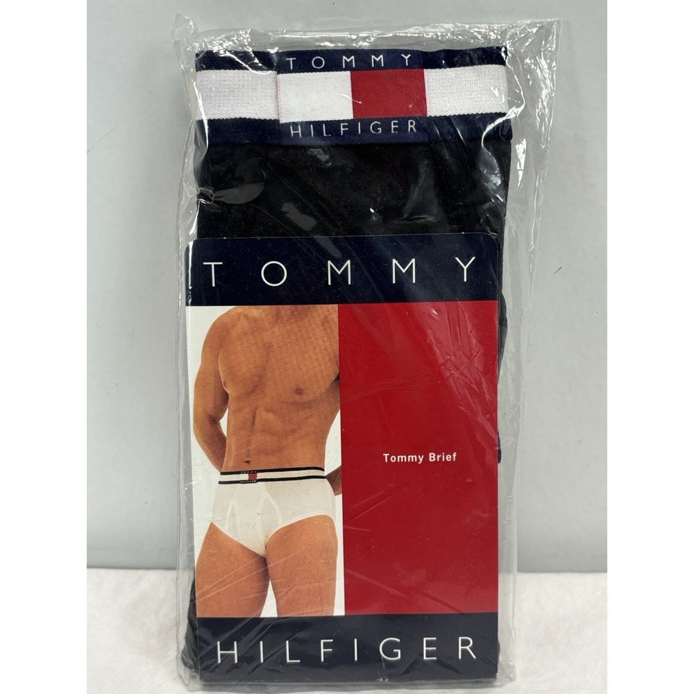 Vintage NEW Tommy Hilfiger Brief Underwear Mens X-Large Logo Tight Black Y2K
